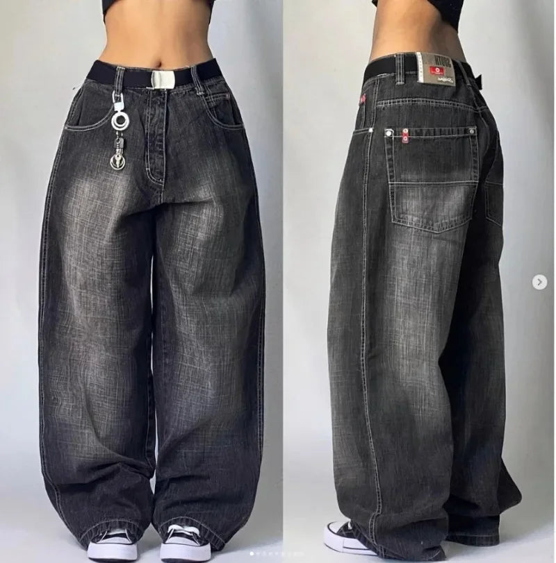 SOUTHPOLE-Jeans feminino, Y2K, Harajuku, Hip-Hop, calça preta, chão lavado, je