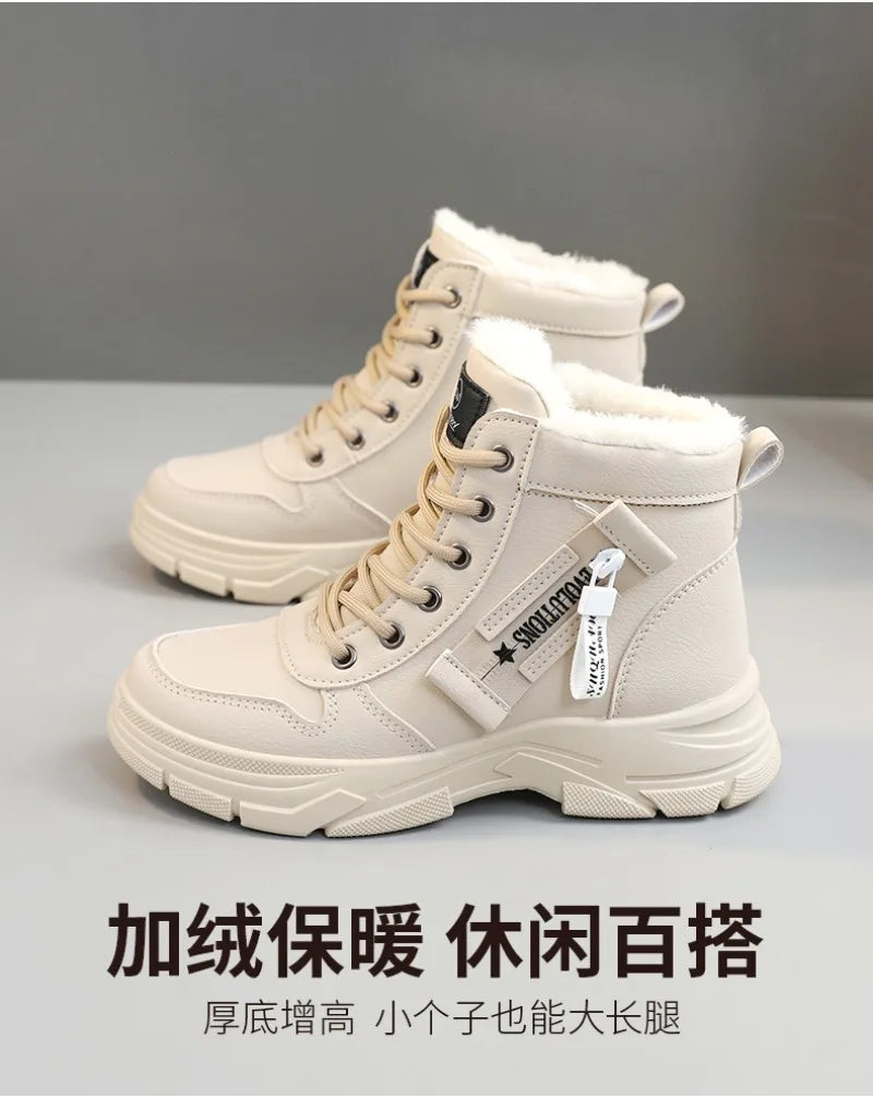 2024 Women's Winter Waterproof Snow Boots – High-Top Height-Increasing Plus Platform Ankle Boots with Cotton Lining