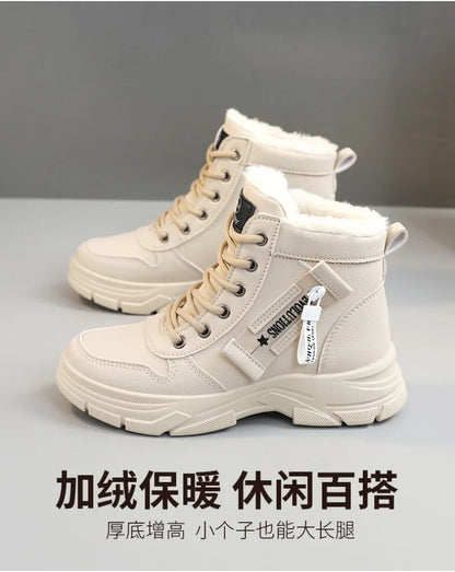 2024 Women's Winter Waterproof Snow Boots – High-Top Height-Increasing Plus Platform Ankle Boots with Cotton Lining