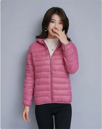 Women's Warm Quilted Cotton Hooded Jacket, Short Parka with High Collar, Oversized Coat, Fall & Winter Tops, New