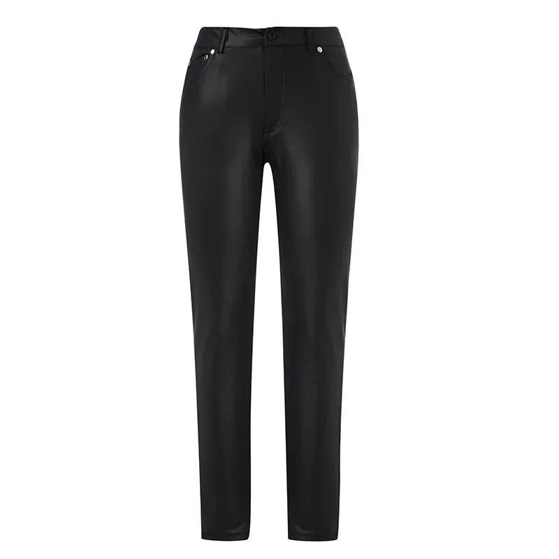 New Women's PU Leather Stretch Bodycon Pants - High-Waist Sexy Black Leggings, Long Casual Pencil Trousers, Plus Sizes XS-4XL