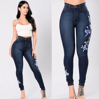 2023 New Women's High Waist Embroidered Jeans Fashion Slim Stretch Denim Pencil Pants Casual Female Clothing S-3XL Drop Shipping