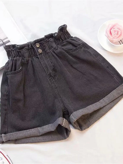 Y2k Summer Black Women Denim Shorts Women S-5XL Harem Ruffled White Blue High Waisted Shorts Female Elastic Short Jeans