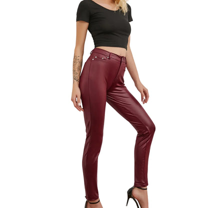 New Women's PU Leather Stretch Bodycon Pants - High-Waist Sexy Black Leggings, Long Casual Pencil Trousers, Plus Sizes XS-4XL