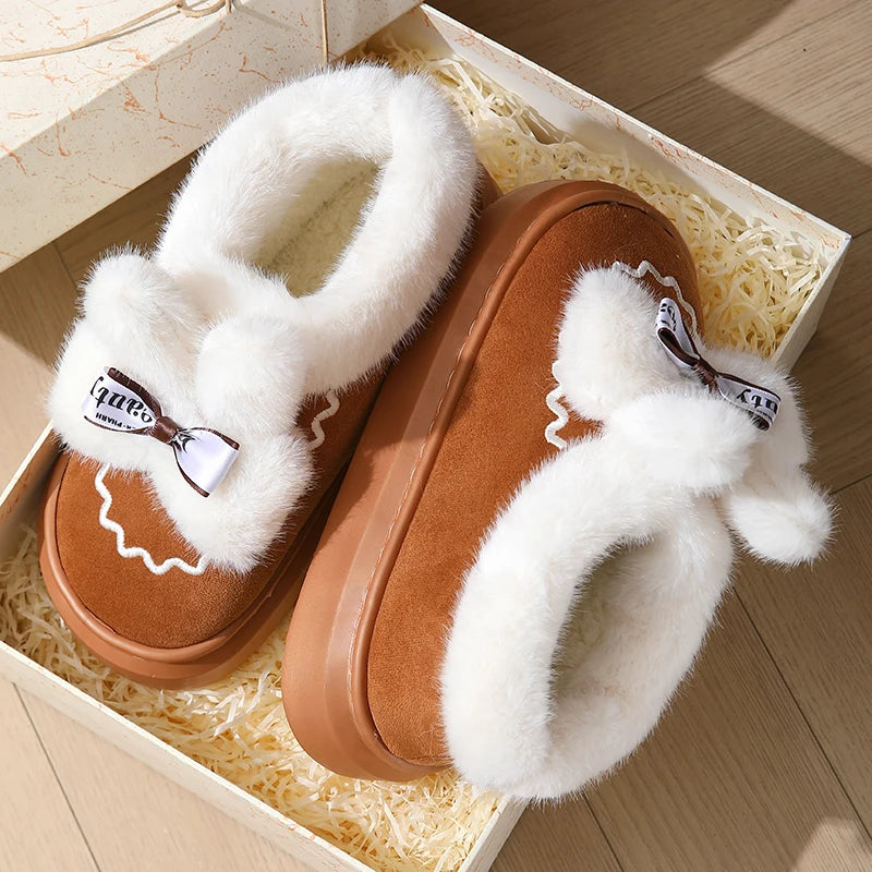 2024 Women's Cozy Rabbit Ear Snow Boots – Plush Faux Fur, Thick Sole, Non-Slip Warm Ankle Boots