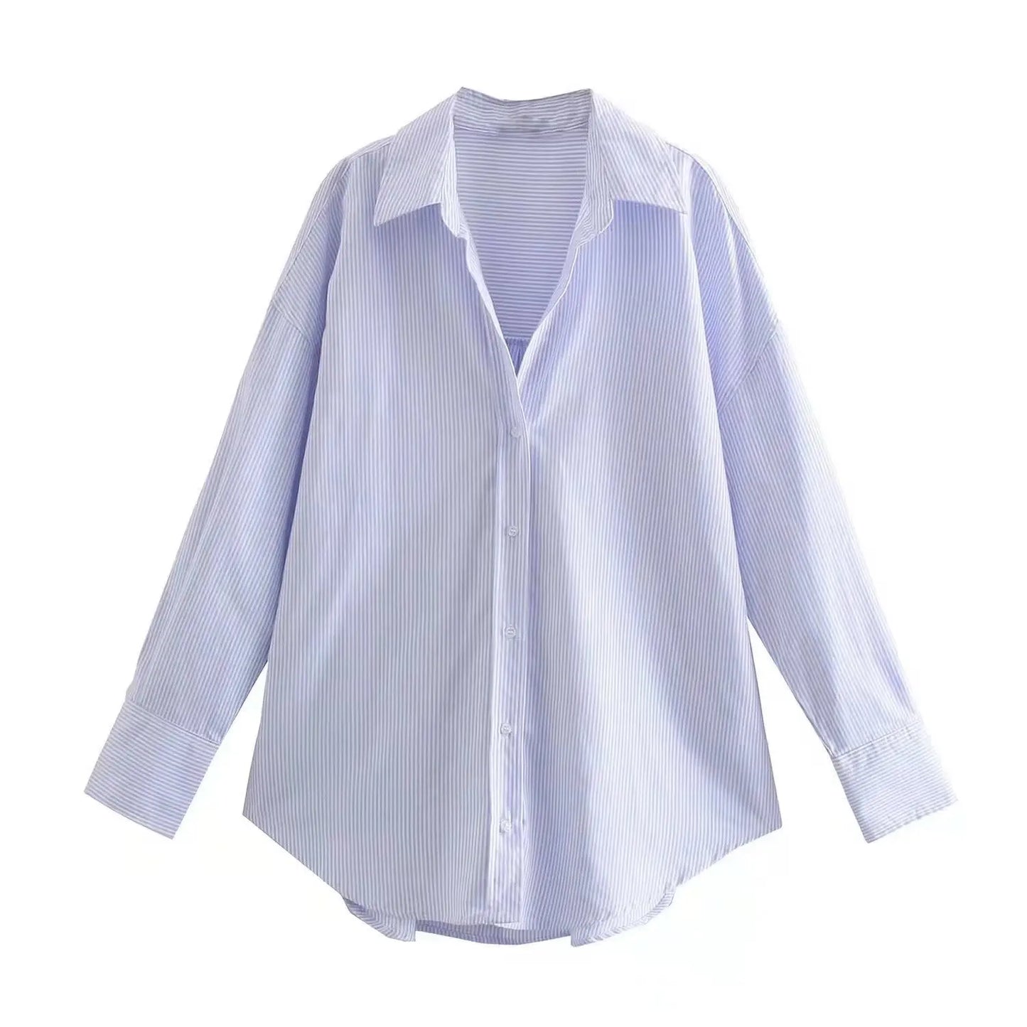 TRAF Women's Multicolor Oversized Button-Up Shirt – Trendy Long Sleeve Summer Streetwear Blouse