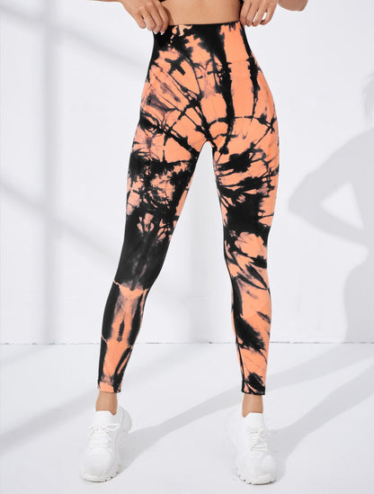 Seamless Tie-Dye High-Waist Leggings - Push-Up Yoga & Workout Pants for Women