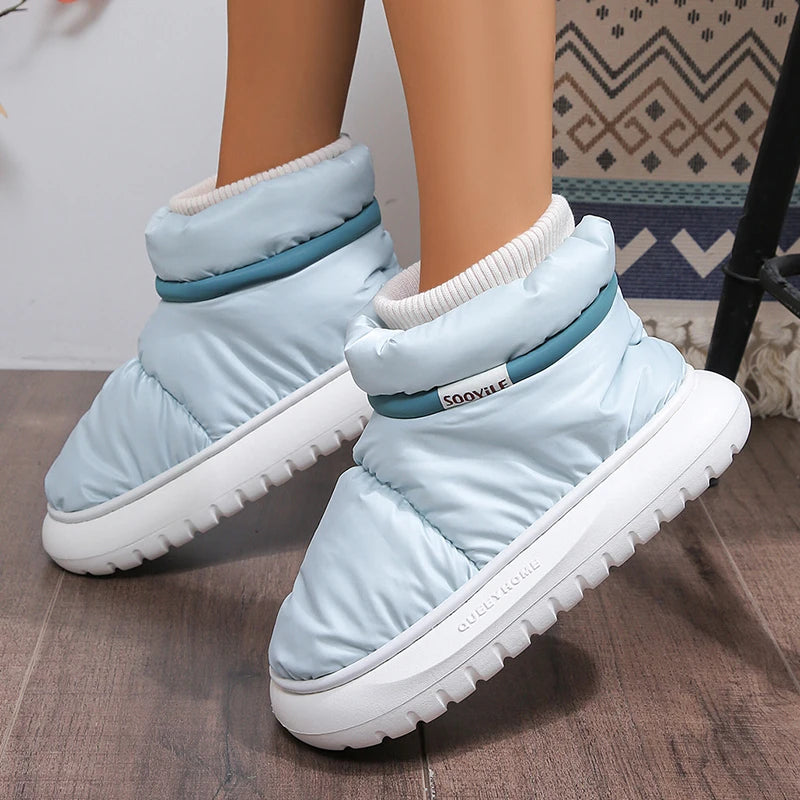 2024 Women's Waterproof Winter Ankle Boots – Cute Plush Down Cloth Snow Boots with Thick Non-Slip Sole & Cotton Lining