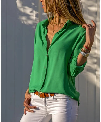 Vintage-Inspired Women's Autumn Polo Collar Blouse – Loose Button-Up Top for Office & Casual Wear