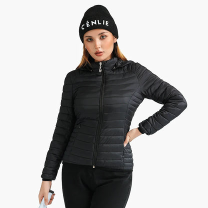 Women's Santelon Ultra-Light Quilted Jacket with Removable Hood, Outdoor Warm and Light Parka with Storage Bag