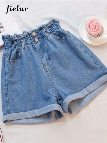 Y2k Summer Black Women Denim Shorts Women S-5XL Harem Ruffled White Blue High Waisted Shorts Female Elastic Short Jeans