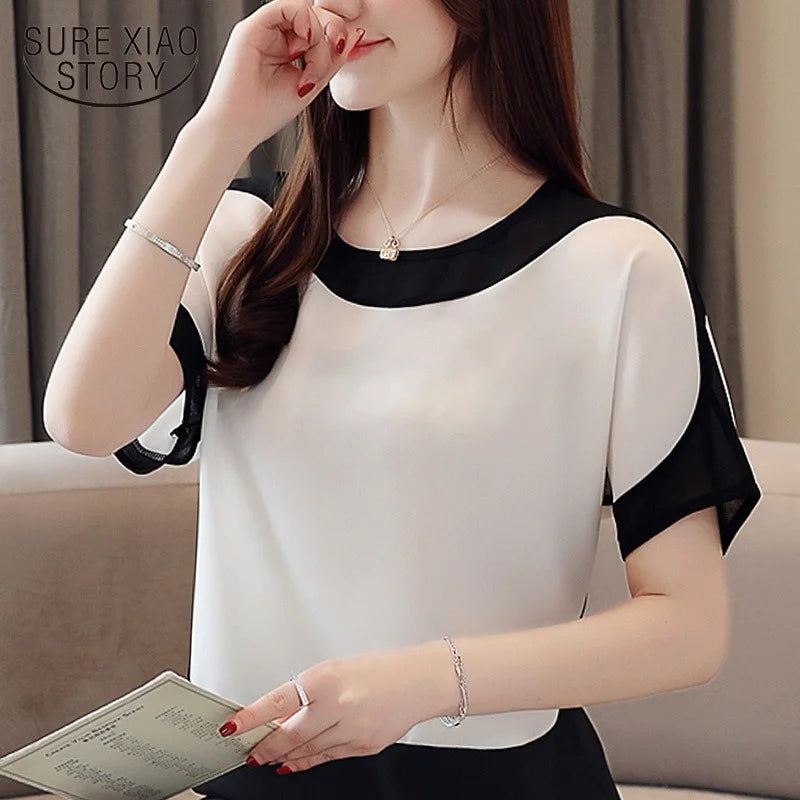 2024 Fashion Women's Chiffon Blouse – Casual Short-Sleeve Top for Modern Women