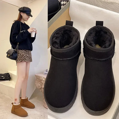 New Women's Winter Sheepskin Snow Boots – Waterproof Natural Wool, Fur-Lined Mini Ankle Booties, Warm Flat Shoes