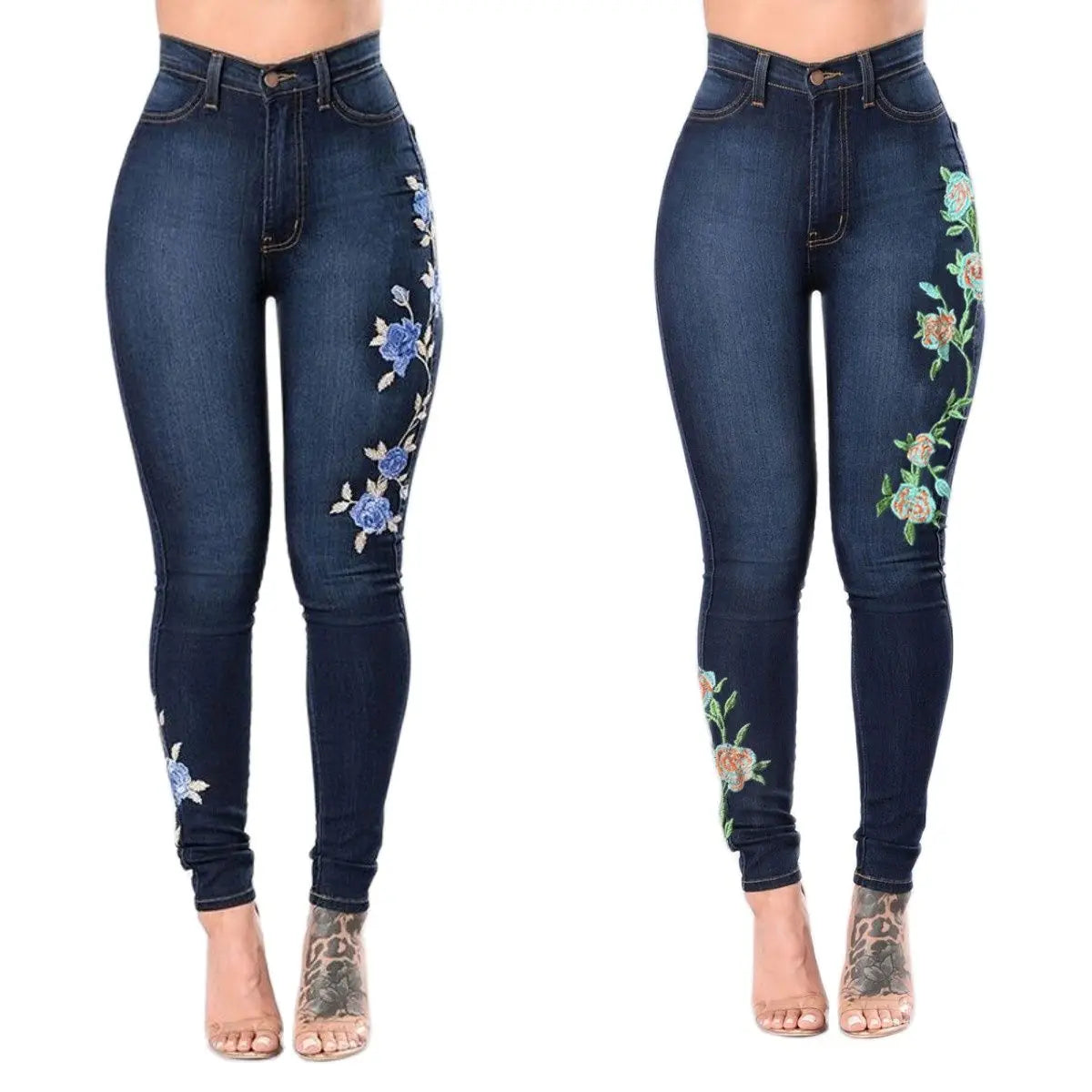 2023 New Women's High Waist Embroidered Jeans Fashion Slim Stretch Denim Pencil Pants Casual Female Clothing S-3XL Drop Shipping