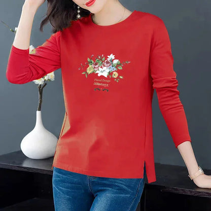 Women's 100% Cotton Long-Sleeve T-Shirt – Slim-Fit Round-Neck Base Layer for Spring & Casual Wear