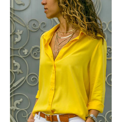 Vintage-Inspired Women's Autumn Polo Collar Blouse – Loose Button-Up Top for Office & Casual Wear