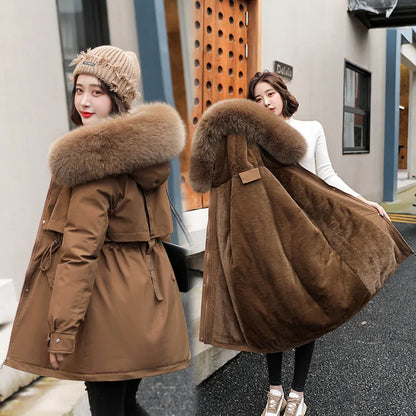 Women's Long Wool Parka with Hood and Fur Collar - Slim Quilted Coat, Warm Winter Fashion for Snow, New 2023