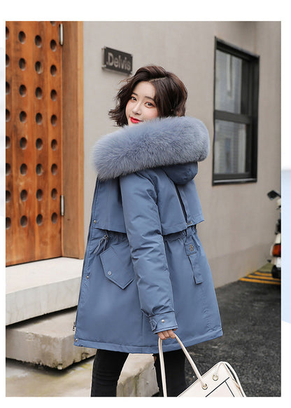 Women's Long Wool Parka with Hood and Fur Collar - Slim Quilted Coat, Warm Winter Fashion for Snow, New 2023