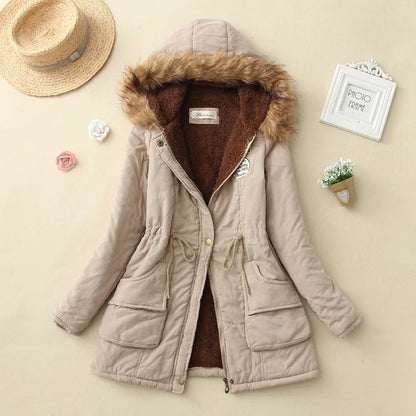 Lightweight Quilted Cotton Jacket for Women - Casual Hooded Parka, Warm Coat for