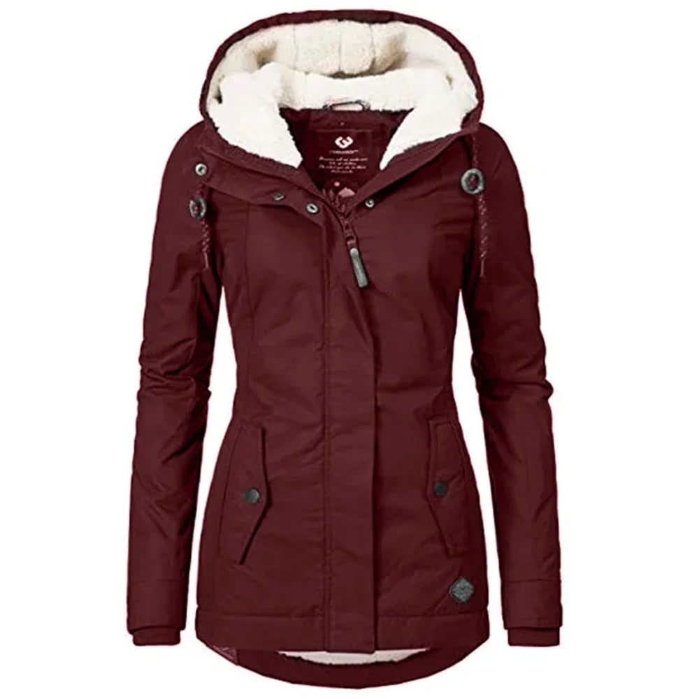 Customizable 2024 New UZZDSS Women's Warm Parkas with Thick Hood, Plush Jackets, Mid-Length Cotton Winter Coat, Warm Outerwear