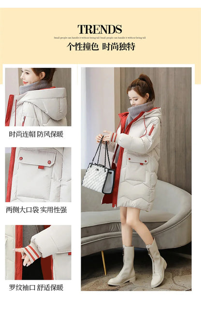 Women's Long Cotton Overcoat - Thick, Warm, Windproof Jacket, Casual Student Parka for Winter 2022