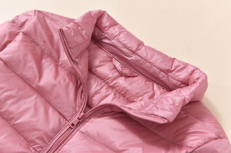 Mulheres luz curta acolchoada pato para baixo jaqueta pena puffer parkas mais ca