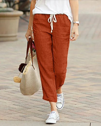 Women's Casual Long Pants – Simple Style, Elastic Waist, Solid Color, Perfect for Spring and Summer, New Chic Workwear