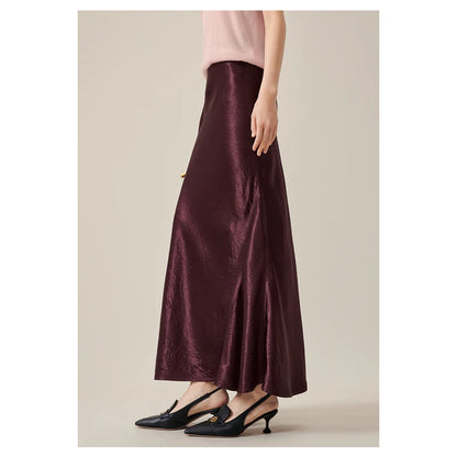 Satin Triacetate Women's Skirt Temperament Elegant Black Long Dress Light Luxury