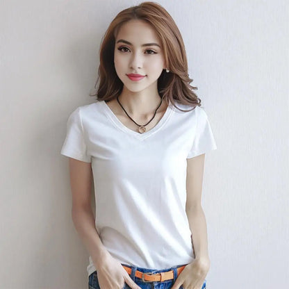 Women's Slim Fit V-Neck T-Shirt – Stretchy Solid Pullover Top for Effortless Streetwear