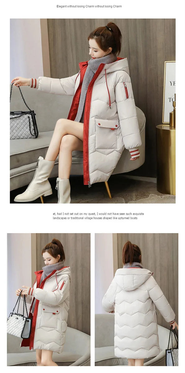 Women's Long Cotton Overcoat - Thick, Warm, Windproof Jacket, Casual Student Parka for Winter 2022