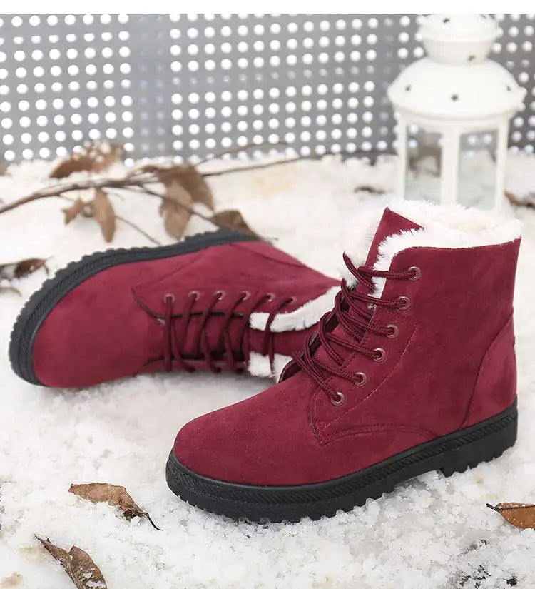 Women's Winter Fur-Lined Snow Boots – Cozy Low-Heel Ankle Footwear for Cold Days