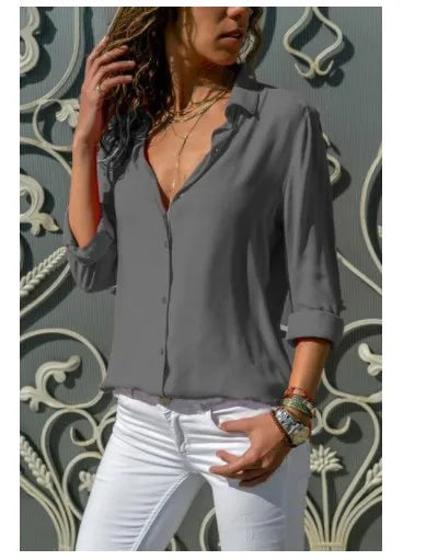 Vintage-Inspired Women's Autumn Polo Collar Blouse – Loose Button-Up Top for Office & Casual Wear