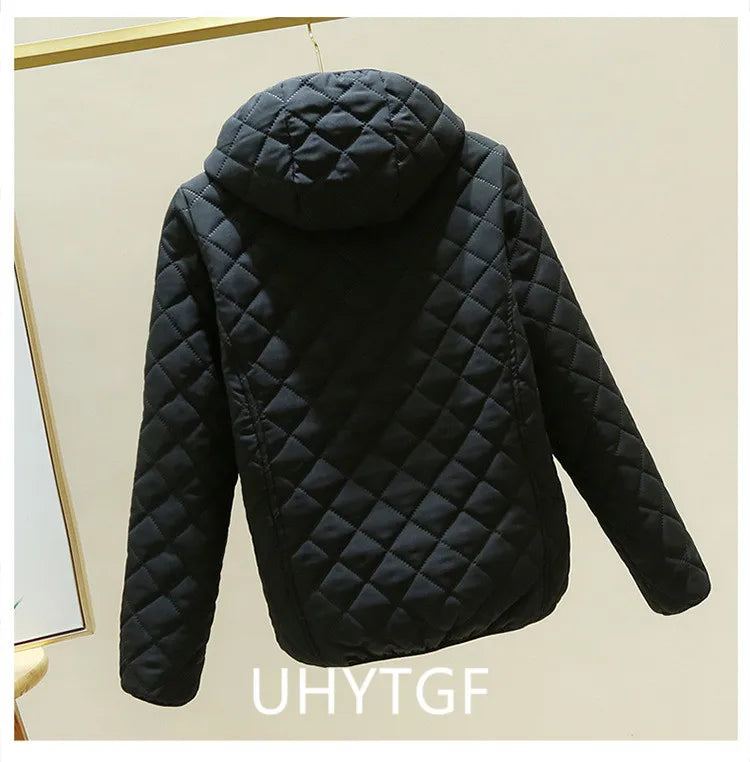 Women's Quilted Cotton Jacket - Thick Hooded Parka, Korean Style, Black Winter Coat, New for 2023