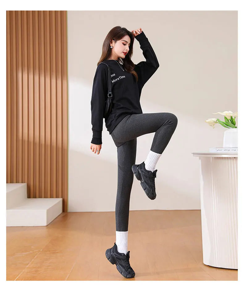 Women Leggings Winter Velvet Thickened Cotton Stretchy Legging High Waist Solid Casual Fleece Warm Tights Pants