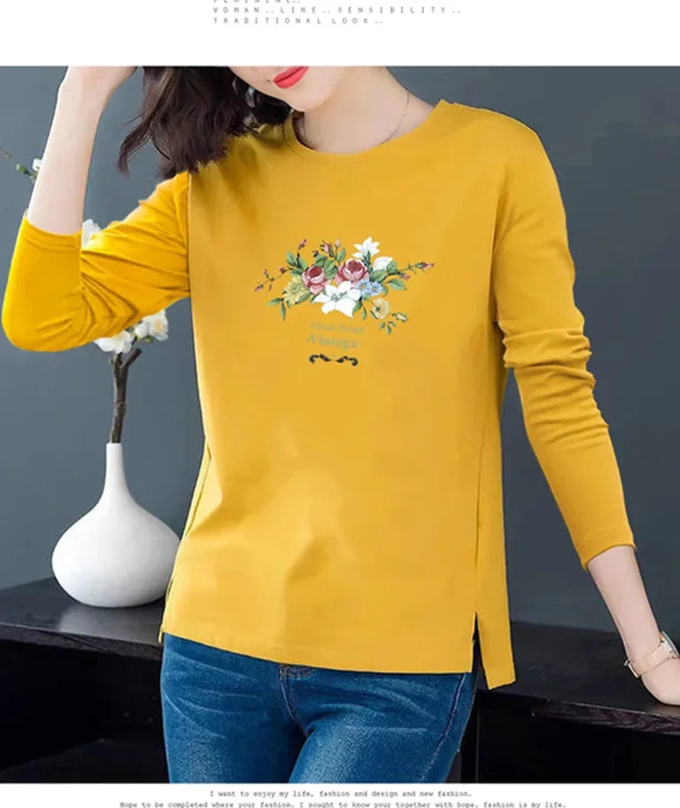 Women's 100% Cotton Long-Sleeve T-Shirt – Slim-Fit Round-Neck Base Layer for Spring & Casual Wear