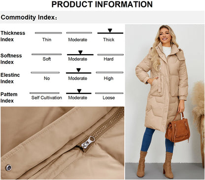 Autumn Winter Women’s Padded Jacket Stand Collar Wide-Waisted Hooded Long Coat