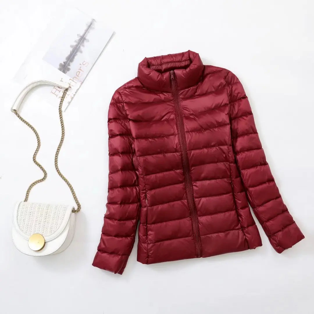 Jaqueta puffer curta com capuz para mulheres, casaco coreano slim fit, pato bran