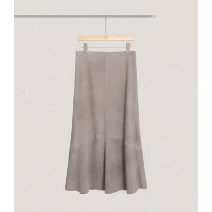 Purple/Gray Leather Skirts for Women Autumn High Waist Sheepskin Suede Simple Sl