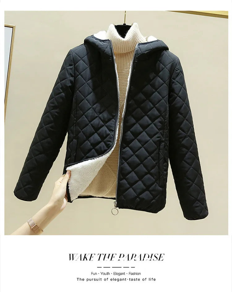 Women's Quilted Cotton Jacket - Thick Hooded Parka, Korean Style, Black Winter Coat, New for 2023