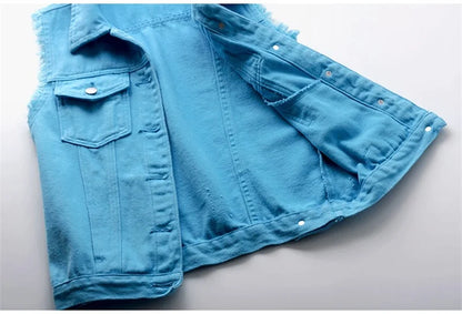 Multi-colour Denim Vest Jacket Women Short Waistcoat Oversize S-7XL Sleeveless C