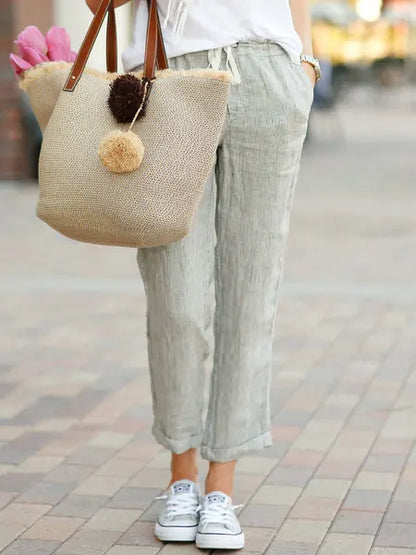 Women's Casual Long Pants – Simple Style, Elastic Waist, Solid Color, Perfect for Spring and Summer, New Chic Workwear