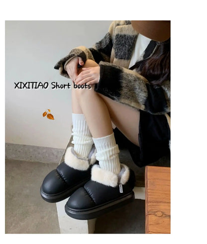 Women's Winter Bow-Knot Ankle Boots – Plush, Insulated, Waterproof PU Cotton Home Slippers