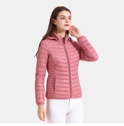 Women's Santelon Ultra-Light Quilted Jacket with Removable Hood, Outdoor Warm and Light Parka with Storage Bag