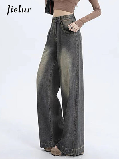 New Classic Loose Vintage Casual Female Wide Leg Pants American Spring Basic Washed Fashion Distressed Street S-XL Women Jeans