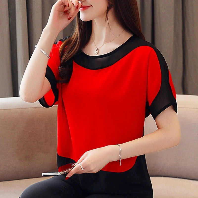 2024 Fashion Women's Chiffon Blouse – Casual Short-Sleeve Top for Modern Women