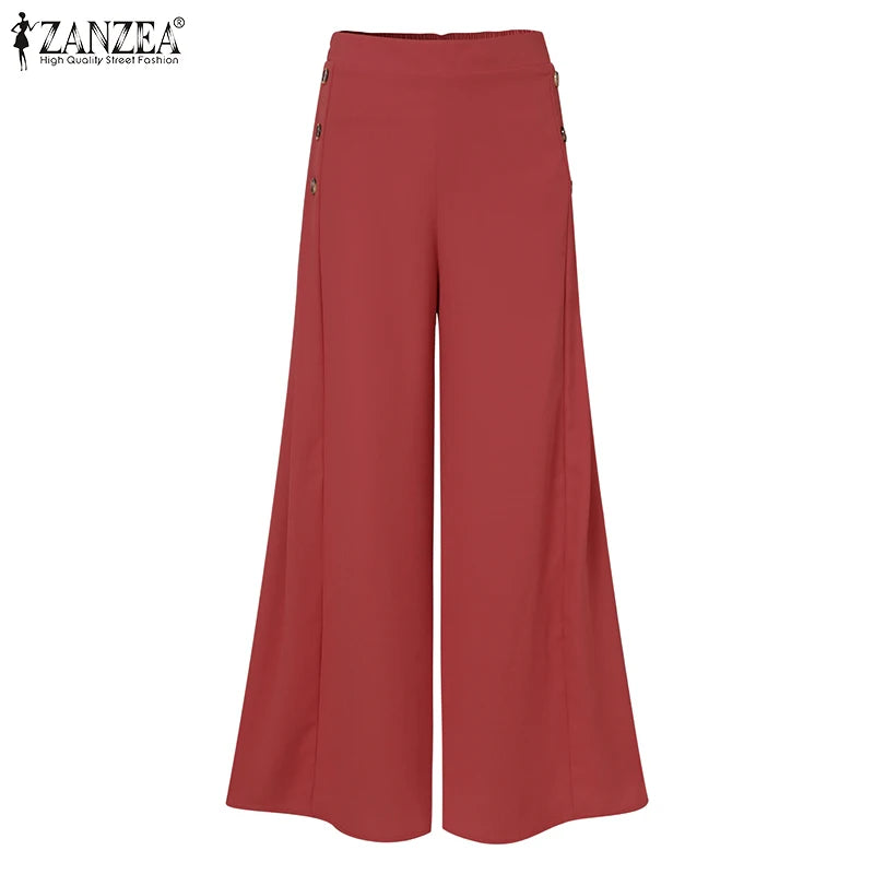 ZANZEA-calça casual grande para mulheres, elegante OL, capris de perna larga, c