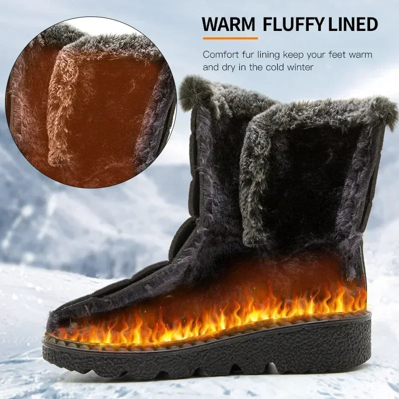 Women's Waterproof Winter Snow Boots – 2025 New Faux Fur Long Plush Platform Ankle Boots with Warm Cotton Lining