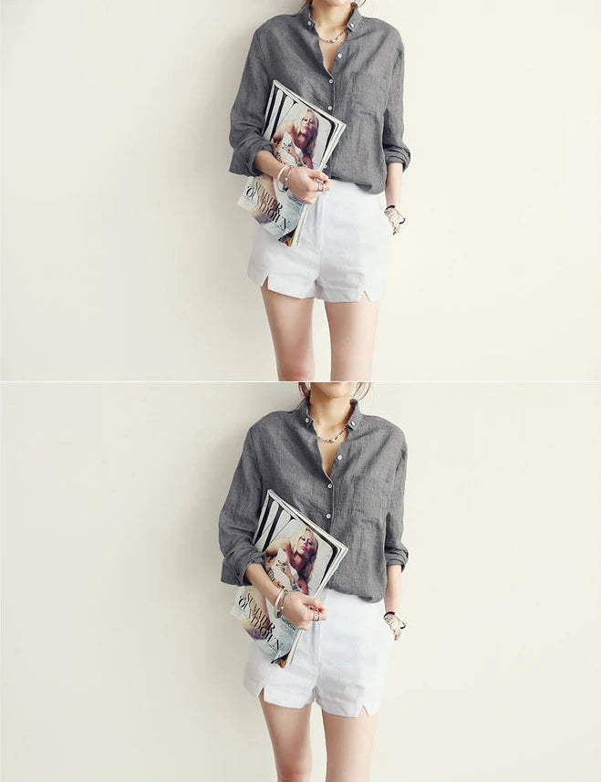 2022 Autumn Harajuku Cotton & Linen Blouse – Vintage-Style Loose-Fit Women’s Long-Sleeve Shirt