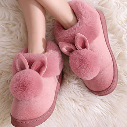 Women's Indoor Winter Fur Boots – Cozy Rabbit Slippers with Furry Ears & Fluffy Ankle Design