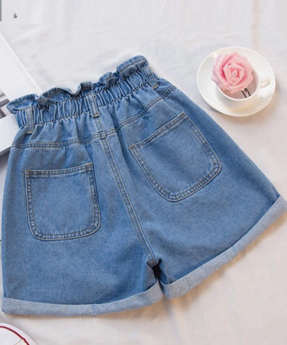 Y2k Summer Black Women Denim Shorts Women S-5XL Harem Ruffled White Blue High Waisted Shorts Female Elastic Short Jeans